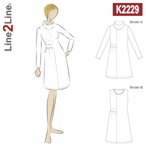 Line2Line snitmønster - K2229 Kjole med asymmetrisk bælteeffekt